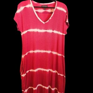 Lane Bryant Pink and White Tie-Dye V-Neck Tunic Dress
